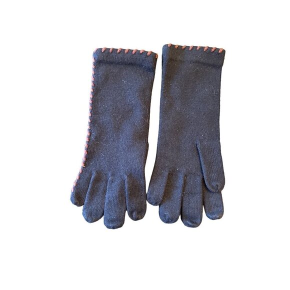 Vintage Black Knit Gloves With Red Stitching Approx Size Medium - Picture 3 of 3